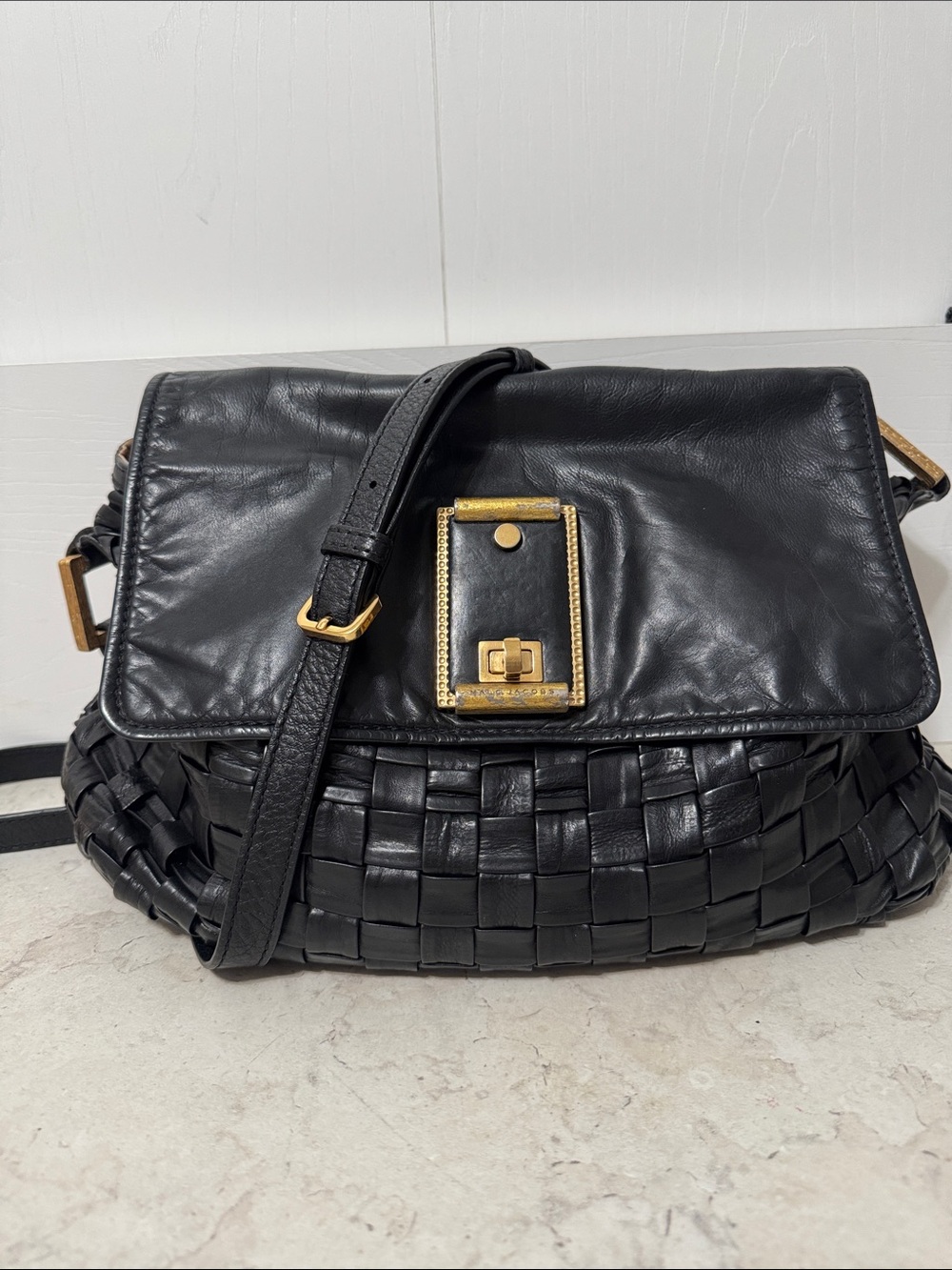 Marc Jacobs Bianca Woven Leather Crossbody Bag with Gold-Tone Hardware